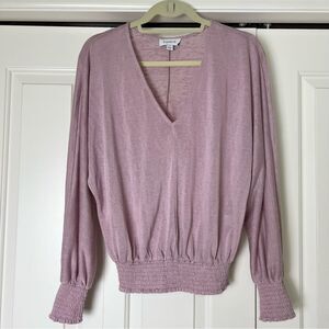 Evereve Mauve V-Neck Smocked Hem Blouse